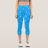 Blau mit weißen Punkten Capri Leggings (Vorderseite)