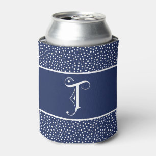 Blau mit weißen Punkten Elegantes Scroll Monogramm Dosenkühler