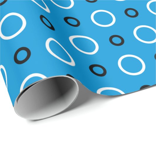 Blau mit weißen und schwarzen Kreisläufen Geschenkpapier (Rolleneckpunkt)