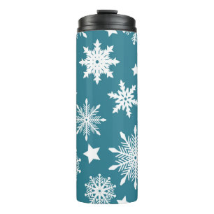 BLAU MIT WEISSEN URLAUBSSCHNEEEN THERMOSBECHER