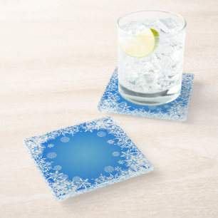 BLAU MIT WEISSEN WINTERSCHNEEEN GLASUNTERSETZER