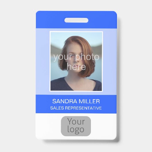 Blau, Mitarbeiter-Foto, Logo, Bar Code, Ausweis (Vorderseite)
