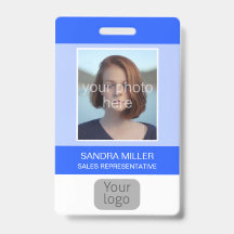 Blau, Mitarbeiterfoto, Logo, Strichcode, Name,