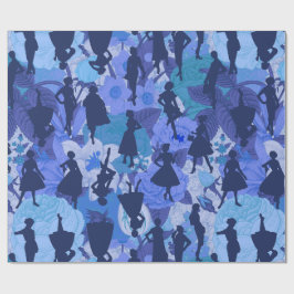 Blau Mitte der 50er Jahre Vintage Silhouette Geschenkpapier