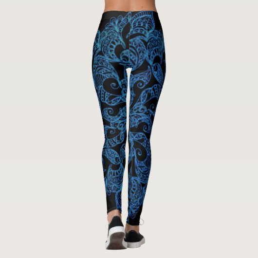 Blau, Modedruck, Muster Leggings (Rückseite)
