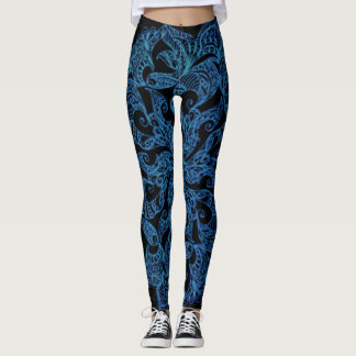 Blau, Modedruck, Muster Leggings
