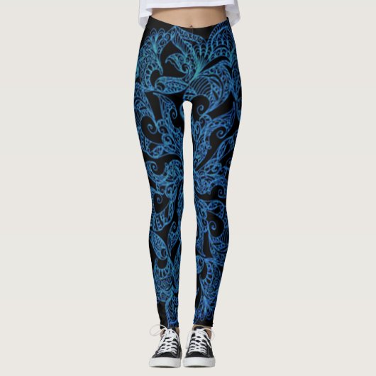 Blau, Modedruck, Muster Leggings (Vorderseite)