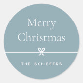 Blau | Modern Bow Einfache Weihnachtszeit Runder Aufkleber (Vorderseite)