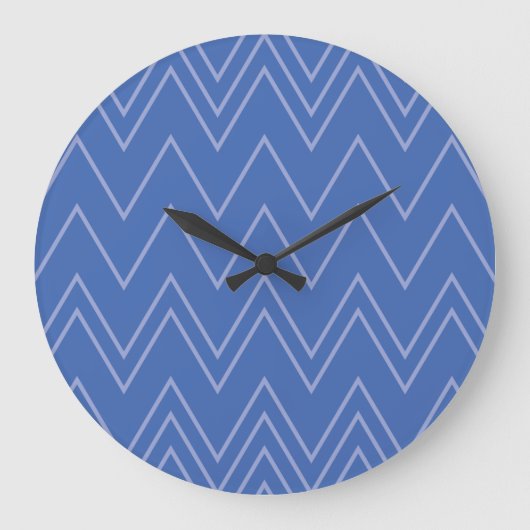 Blau, modern, einfach, cool, trendy Zickzackmuster Große Wanduhr (Vorderseite)