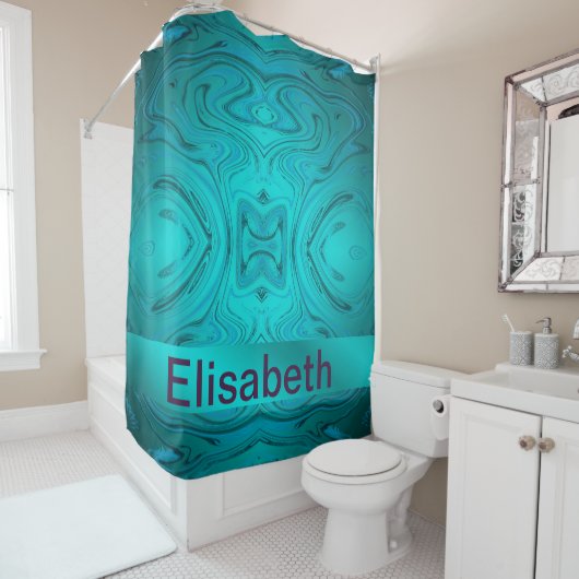 blau, modern gebogenes Muster mit unterschiedliche Duschvorhang (Beispiel)