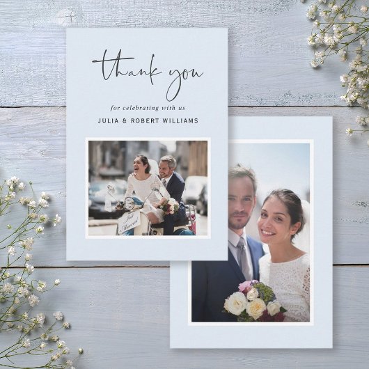 Blau | Modern Wedding 2 Foto Dankeschön Karte