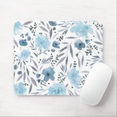 Blau-moderne Aquarellfarben-Blume Mousepad (Mit Mouse)