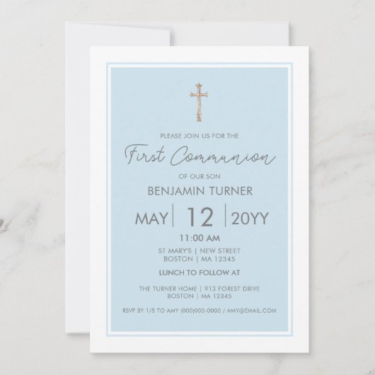 Blau | Moderne Erste Einladung (Vorderseite)