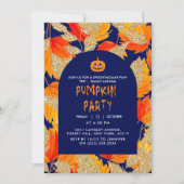 Blau | Moderne Imitate Glitzer Blätter Halloween Einladung (Vorderseite)