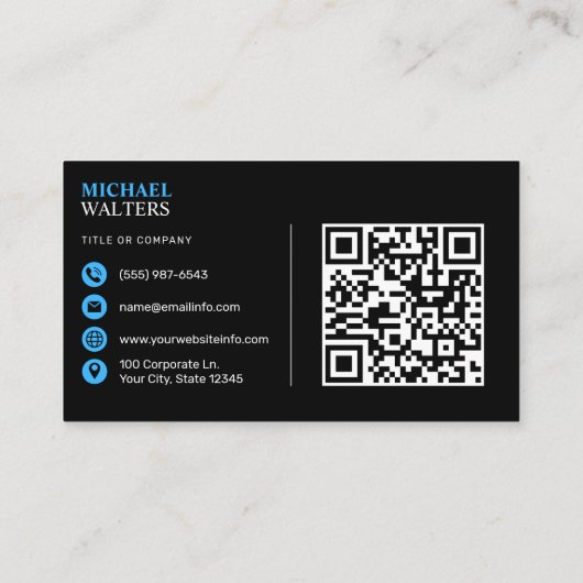 Blau Moderner Minimalistischer Beruflicher QR-Code Visitenkarte (Rückseite)