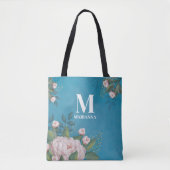 Blau Monogramm Blütenrosa Blütenfarbe Tasche (Vorderseite)