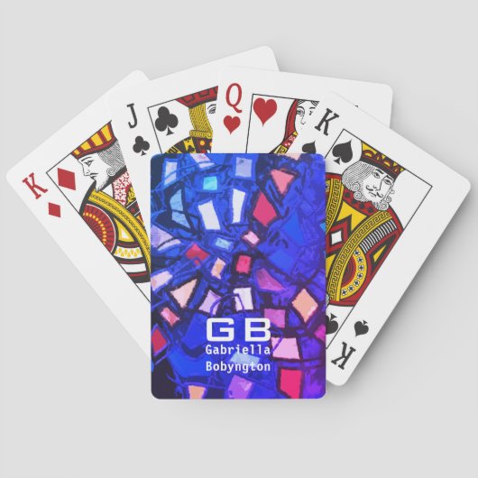Blau monogramm farbig geometrisch leuchtend rosa r spielkarten (Rückseite)