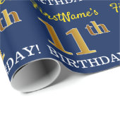 Blau, Nachahmung Gold Look "11. GEBURTSTAG" Geschenkpapier (Rolleneckpunkt)