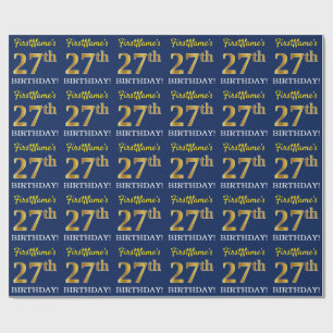 Blau, Nachahmung Gold Look "27. GEBURTSTAG" Geschenkpapier