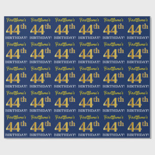 Blau, Nachahmung Gold Look "44. GEBURTSTAG" Geschenkpapier