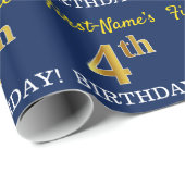 Blau, Nachahmung Gold Look "4. BIRTHDAY" Geschenkpapier (Rolleneckpunkt)