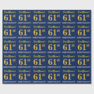 Blau, Nachahmung Gold Look "61. GEBURTSTAG" Geschenkpapier