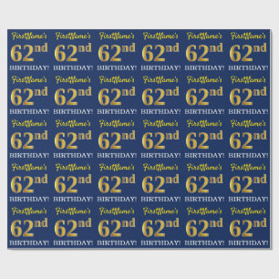 Blau, Nachahmung Gold Look "62. GEBURTSTAG" Geschenkpapier