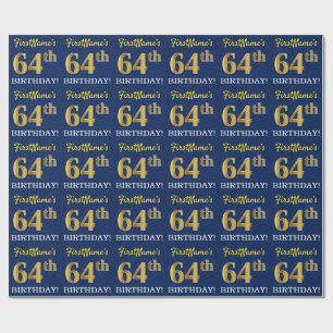 Blau, Nachahmung Gold Look "64. GEBURTSTAG" Geschenkpapier