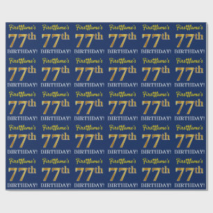 Blau, Nachahmung Gold Look "77. GEBURTSTAG" Geschenkpapier