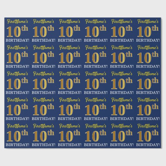 Blau, Nachahmung Gold sehen "10. GEBURTSTAG" aus Geschenkpapier (Flach)