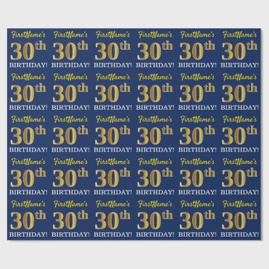 Blau, Nachahmung Gold sehen "30. GEBURTSTAG" aus Geschenkpapier (Flach)