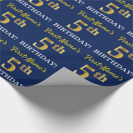 Blau, Nachahmung Gold sehen "5. BIRTHDAY" Geschenkpapier (Ecke)