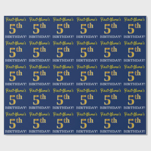 Blau, Nachahmung Gold sehen "5. BIRTHDAY" Geschenkpapier