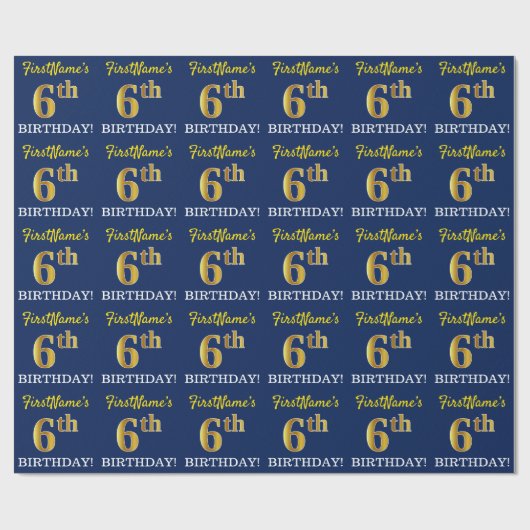 Blau, Nachahmung Gold sehen "6. GEBURTSTAG" Geschenkpapier (Flach)