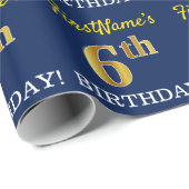 Blau, Nachahmung Gold sehen "6. GEBURTSTAG" Geschenkpapier (Rolleneckpunkt)