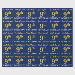 Blau, Nachahmung Gold sehen "9. GEBURTSTAG" Geschenkpapier