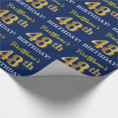 Blau, Nachahmungs-Gold-Look "48. GEBURTSTAG" Geschenkpapier (Ecke)