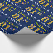 Blau, Nachahmungs-Gold-Look "81. GEBURTSTAG" Geschenkpapier (Ecke)