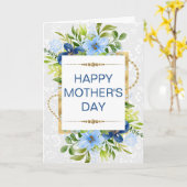 Blau & Navy Blumen & Gold Muttertag Karte (Gelbe Blume)
