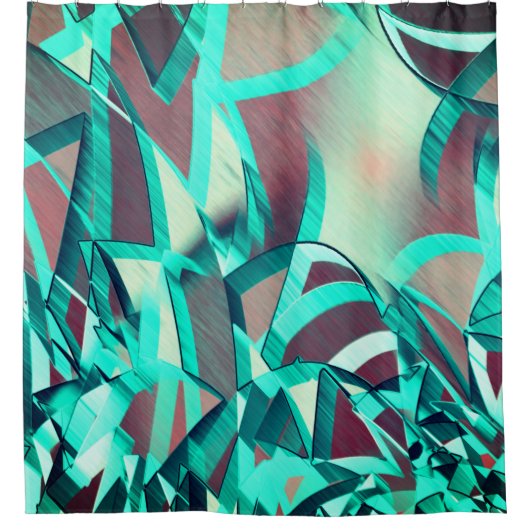 Blau oder Cyan-Streifen über rotes, tropfendes Bil Duschvorhang (Vorderseite)