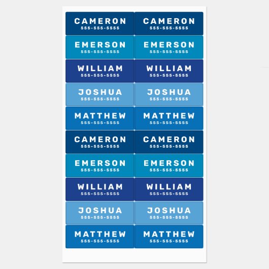 Blau oder ein beliebiger Farbname und eine Nummer Etiketten (Blatt)