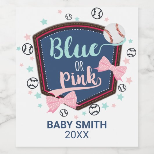 blau oder rosa Baseball oder beugt Genderoffenbaru Weinetikett (Einzelnes Label)