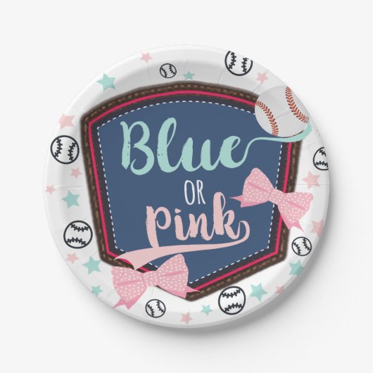 blau oder rosa Baseball oder buws Gender Reveal Pappteller (Vorderseite)