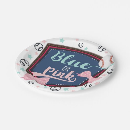 blau oder rosa Baseball oder buws Gender Reveal Pappteller (Schrägansicht)