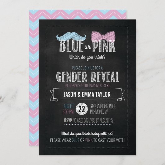 Blau oder rosa, die Sie denken? Geschlecht decken Einladung (Vorne/Hinten)