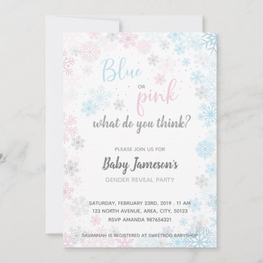 Blau oder Rosa | Frozen Gender Reveal Baby Shower Einladung (Vorderseite)