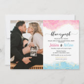 Blau oder rosa Junge oder Mädchen Geschlecht offen Einladung (Vorderseite)