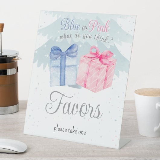 Blau oder Rosa Was denken Sie, Einladung Sockelschild (In Situ)