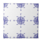 Blau-on-White Coastal Dekor Kompass Rose Muster Fliese (Vorderseite)