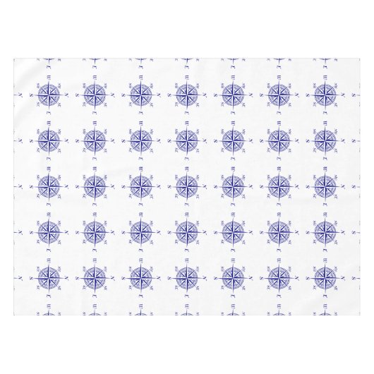 Blau-on-White Coastal Dekor Kompass Rose Muster Tischdecke (Vorderseite (Horizontal))